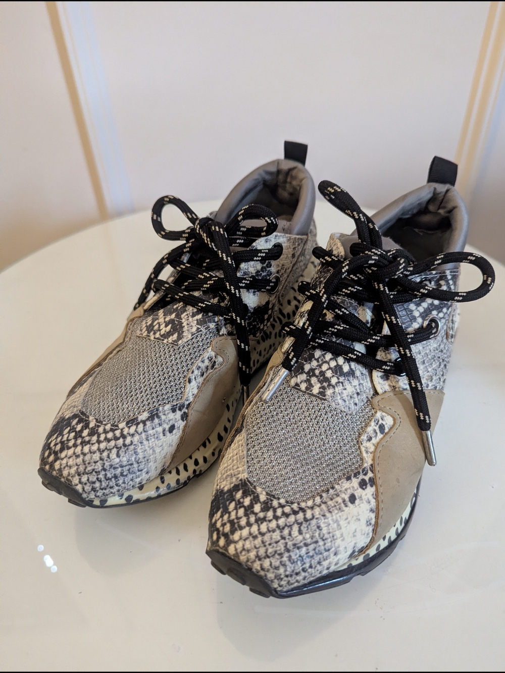 Steve Madden Snake-Print Sneakers in Gray and Tan